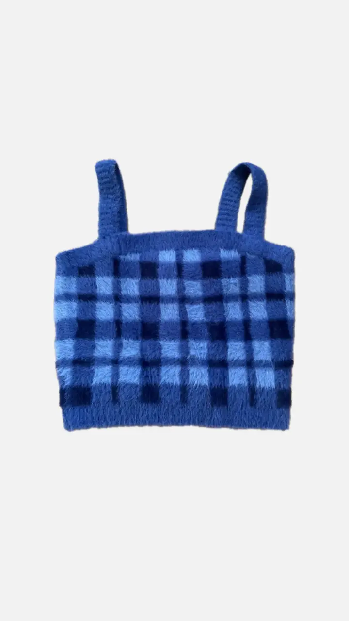 Top de tirantes azul a cuadros para mujer - 3
