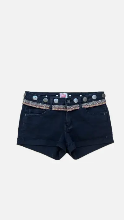 Shorts de mezclilla negros con detalles étnicos - miniatura 1