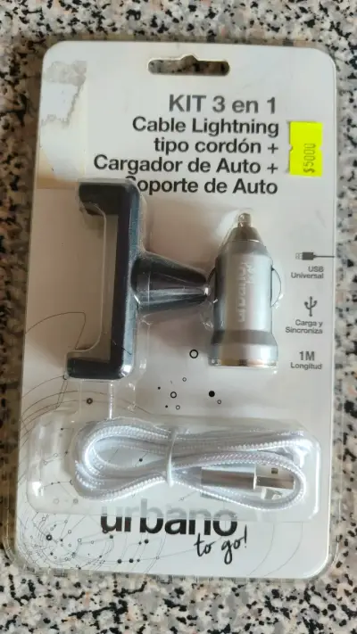 Kit 3 en 1 Urbano con Cargador de Auto y Cable Lightning - miniatura 1