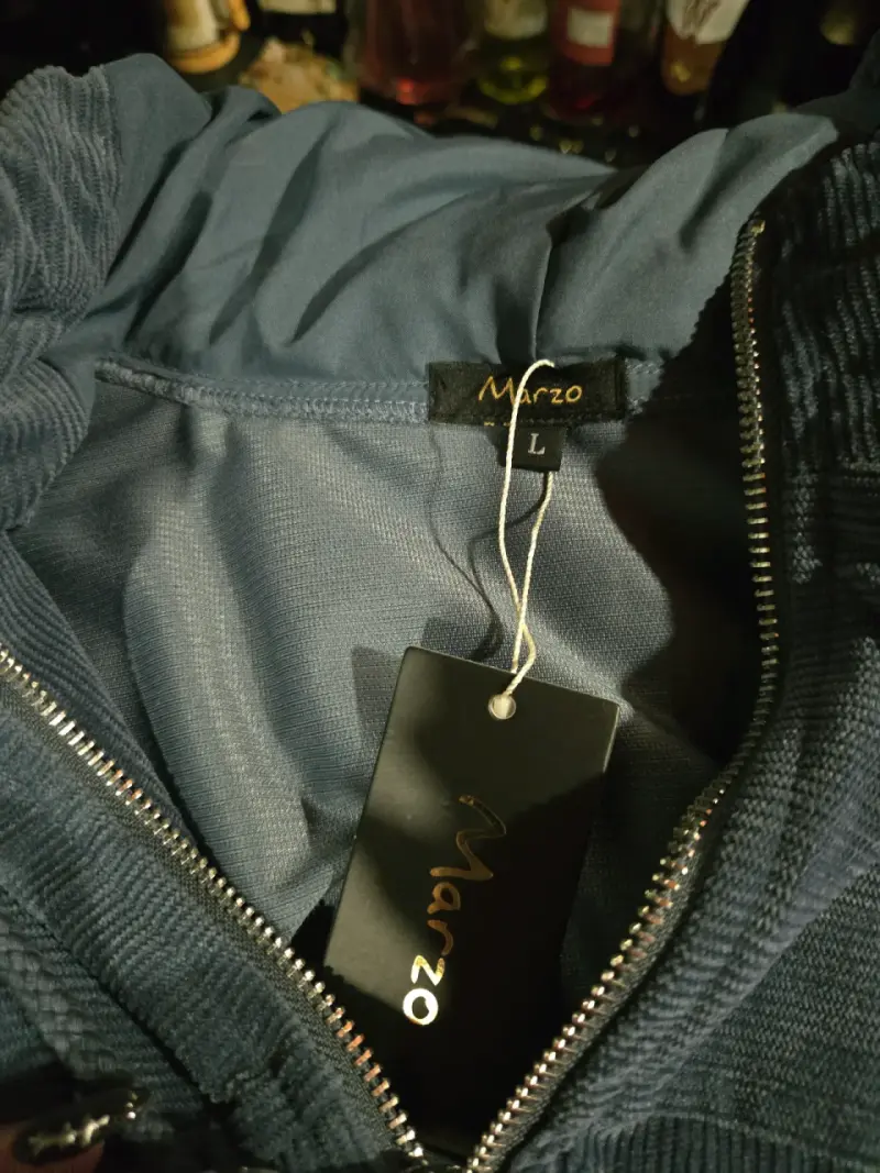 Chaqueta de pana azul con capucha para mujer - 4