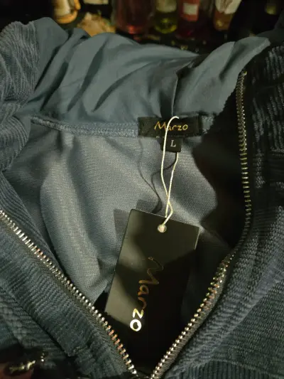 Chaqueta de pana azul con capucha para mujer - miniatura 4