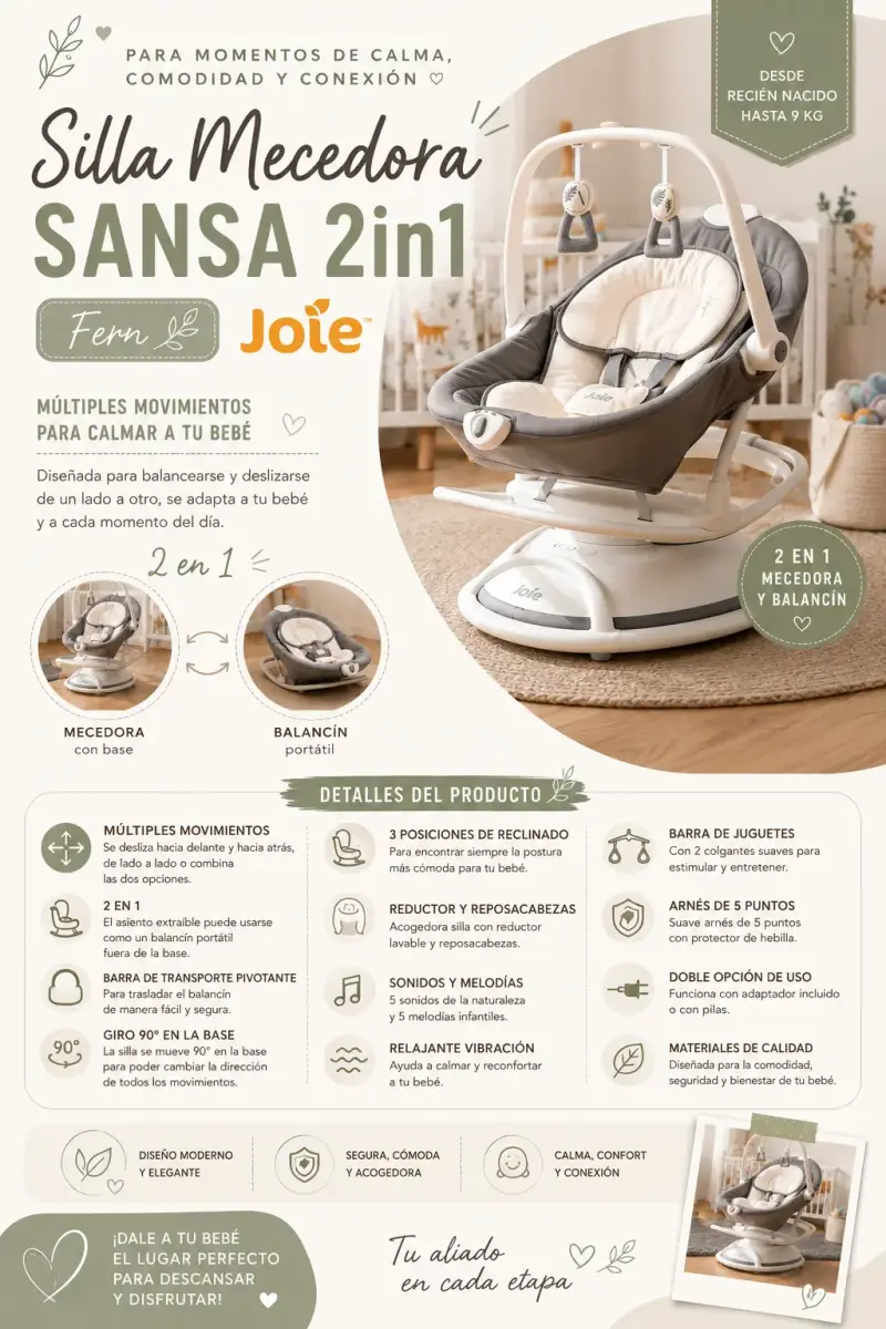 Silla Mecedora Joie Sansa 2 en 1 para Bebé - 1