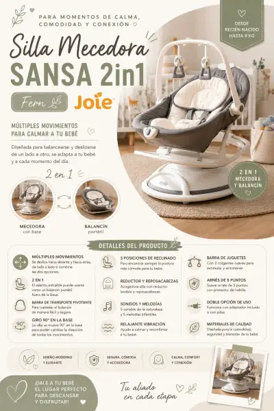 Silla Mecedora Joie Sansa 2 en 1 para Bebé - miniatura 1