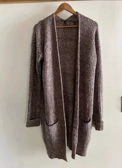 Cardigan largo de punto marrón para mujer Barbados - miniatura 1