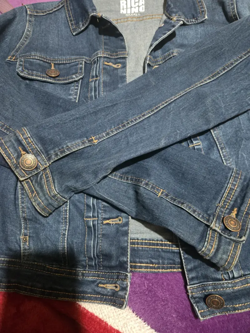 Chaqueta de mezclilla azul para mujer talla S - 4