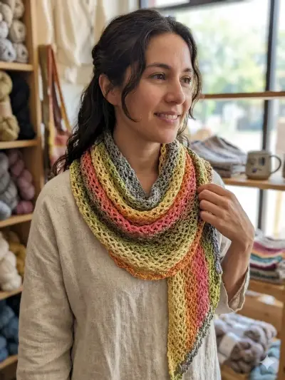 Pañuelo de crochet multicolor hecho a mano - miniatura 1