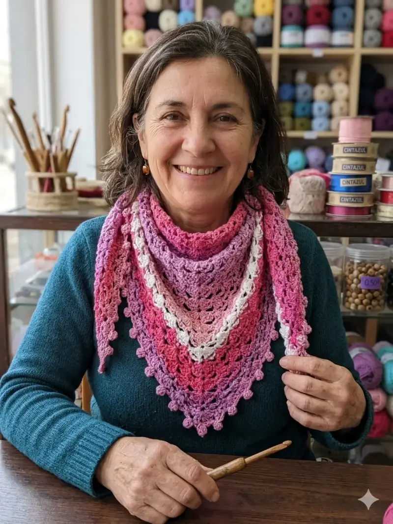 Pañuelo de crochet multicolor hecho a mano - 2