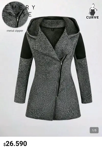 Abrigo gris con capucha y cierre metálico Emery Rose - miniatura 1