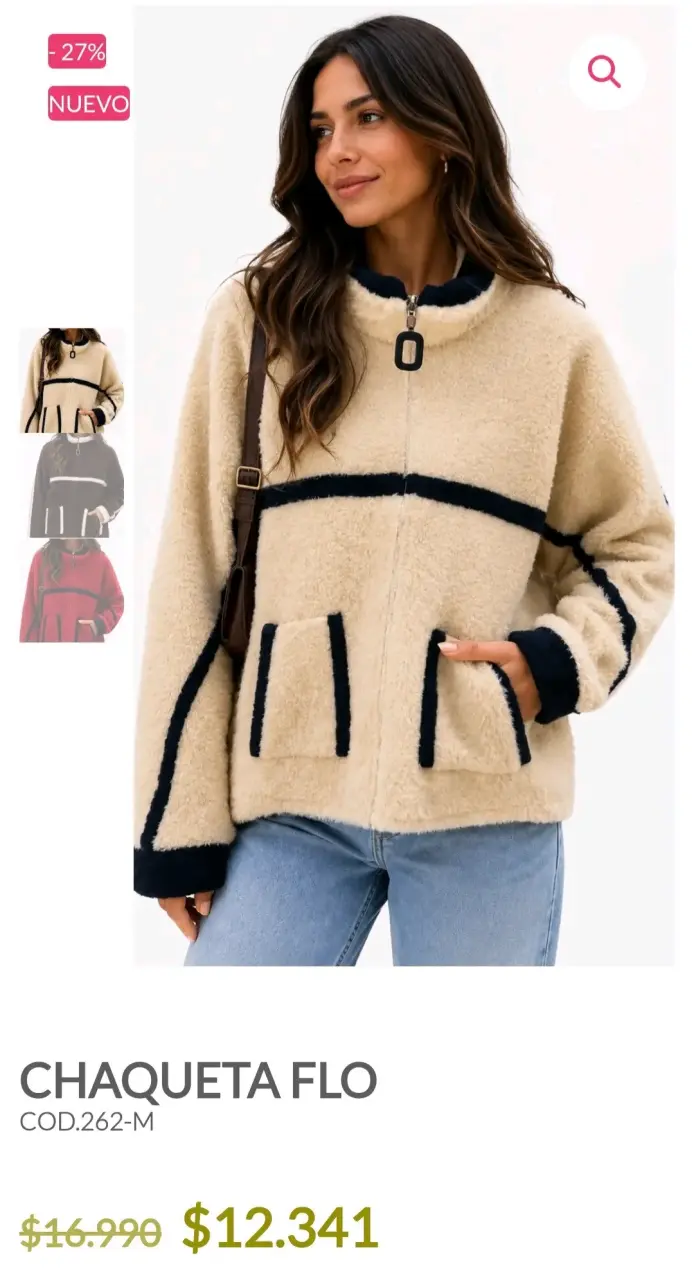 Chaqueta de lana beige con detalles negros - 2