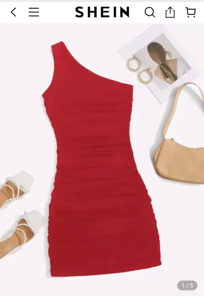 Vestido rojo un hombro Shein elegante - miniatura 1