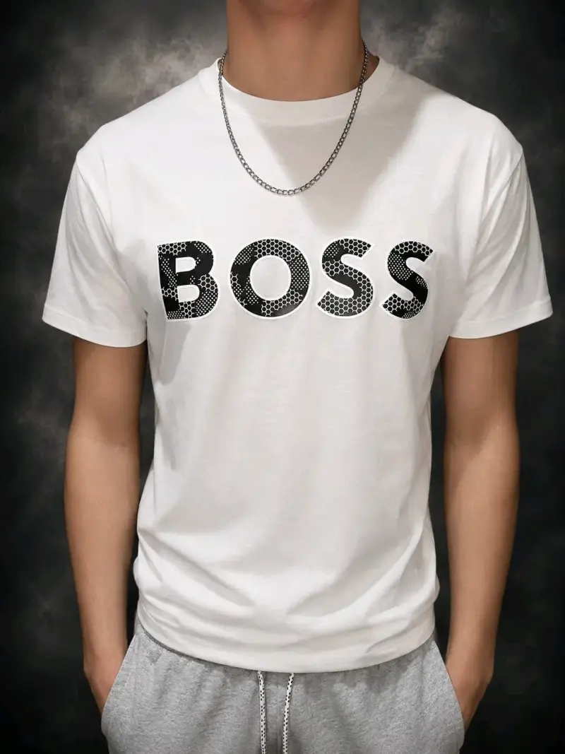 Polera blanca con logo Boss para hombre