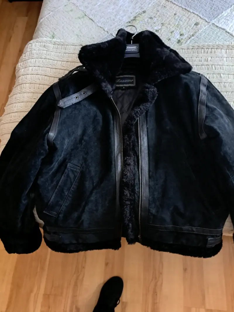 Chaqueta de cuero legítimo negra con forro de piel - 1
