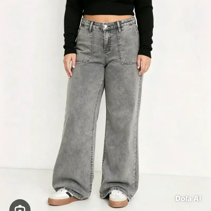 Jeans anchos grises de mujer con estilo moderno - 2