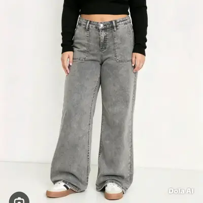 Jeans anchos grises de mujer con estilo moderno - miniatura 2