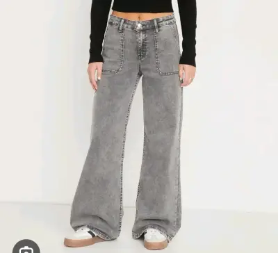 Jeans anchos grises de mujer con estilo moderno - miniatura 3