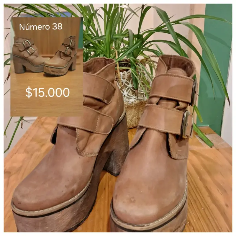 Botines de cuero marrón con plataforma talla 38