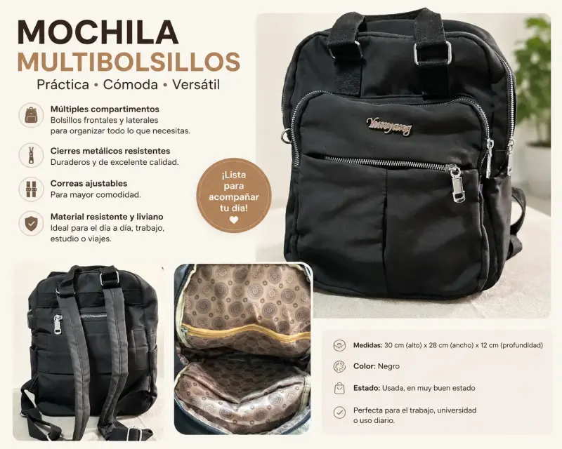 Mochila negra multibolsillos práctica y versátil - 4