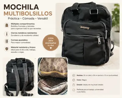 Mochila negra multibolsillos práctica y versátil - miniatura 4