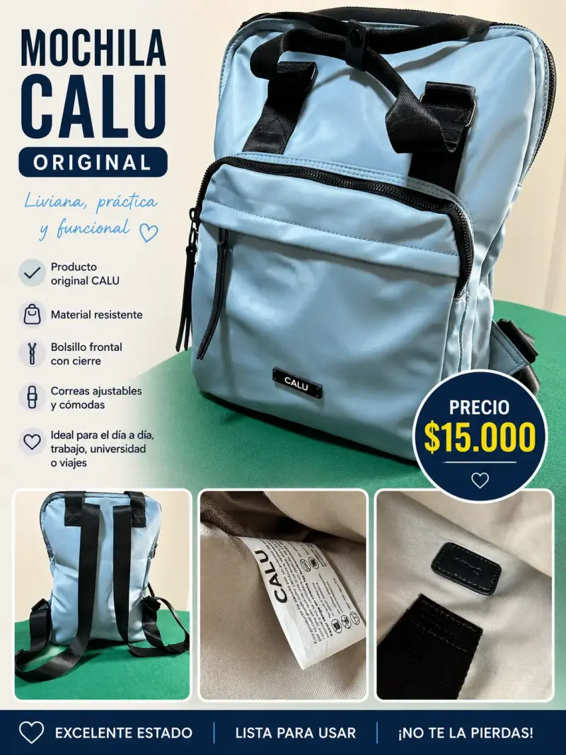 Mochila azul claro Calu con correas ajustables - 5