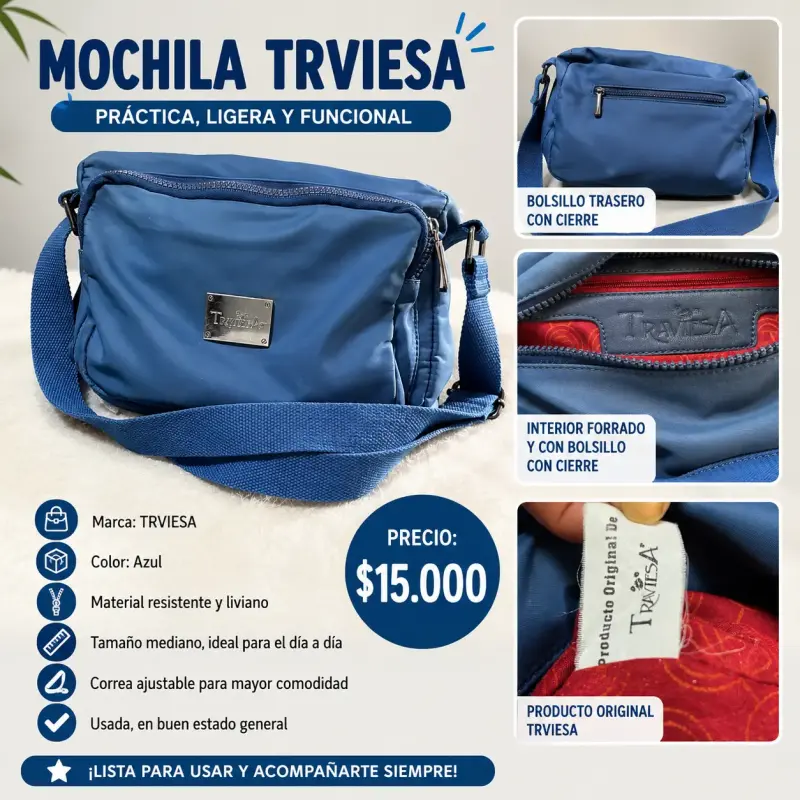 Bolso bandolera azul Traviesa con cierre - 5