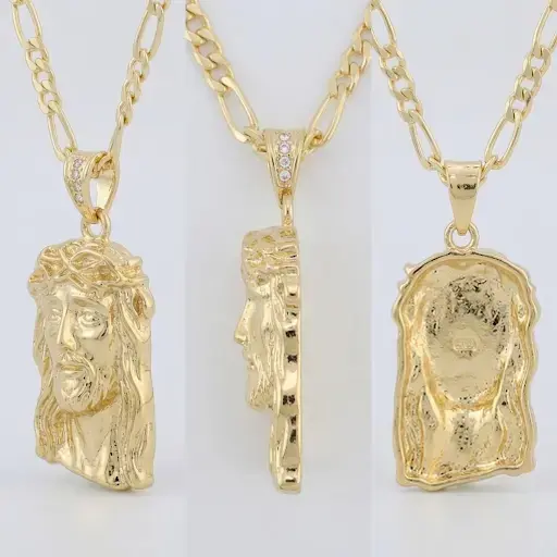 Collar de oro 18k laminadocon colgante de Jesús - 2