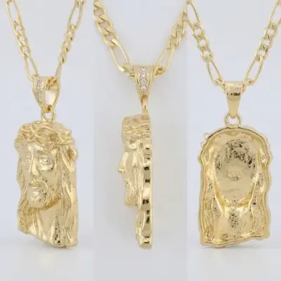 Collar de oro 18k laminadocon colgante de Jesús - miniatura 2