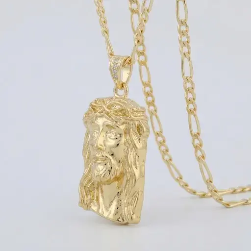 Collar de oro 18k laminadocon colgante de Jesús - 3