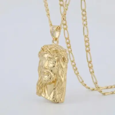 Collar de oro 18k laminadocon colgante de Jesús - miniatura 3