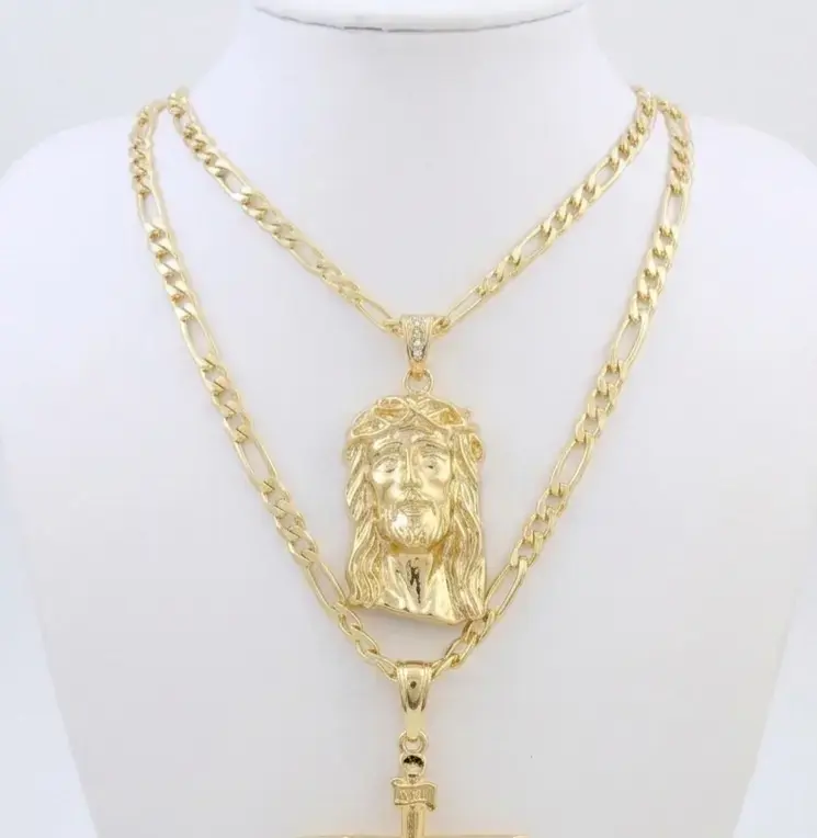 Collar de oro 18k laminadocon colgante de Jesús - 4