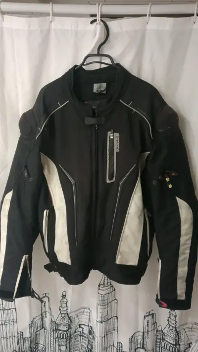 Chaqueta de moto Old Wolf negra y blanca - miniatura 1