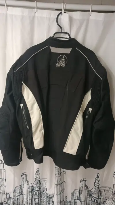 Chaqueta de moto Old Wolf negra y blanca - miniatura 2