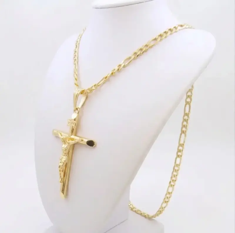Collar de oro 18k laminado con crucifijo elegante - 2