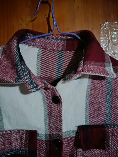Camisa de franela a cuadros burdeos y blanco - miniatura 1