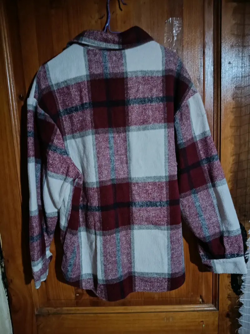 Camisa de franela a cuadros burdeos y blanco - 3