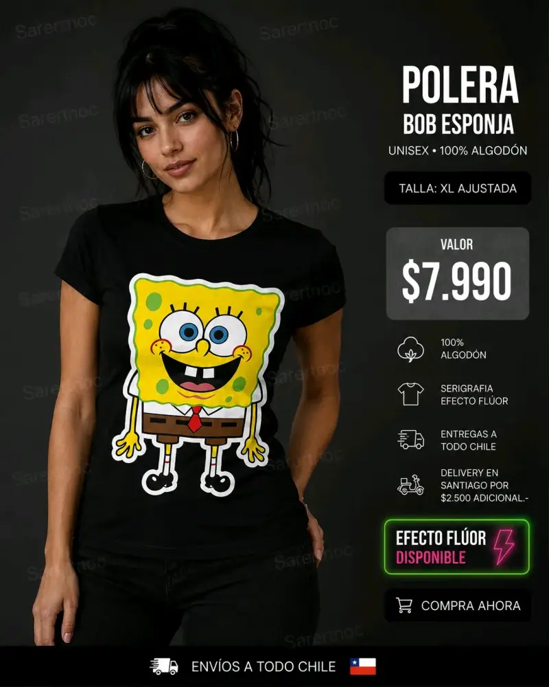 Polera Bob Esponja Efecto Flúor