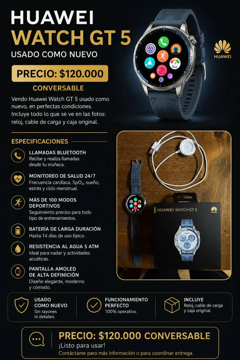 Huawei Watch GT 5 usado en excelente estado - 2