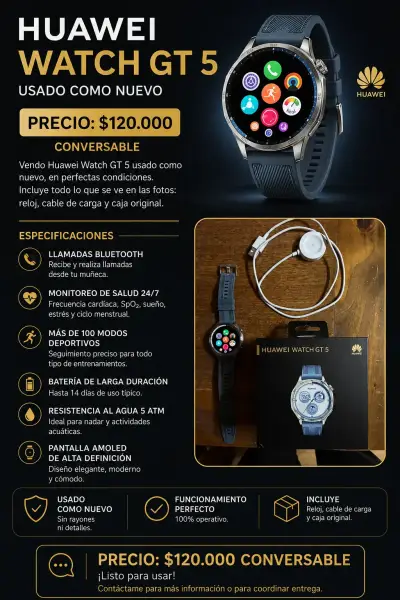 Huawei Watch GT 5 usado en excelente estado - miniatura 2