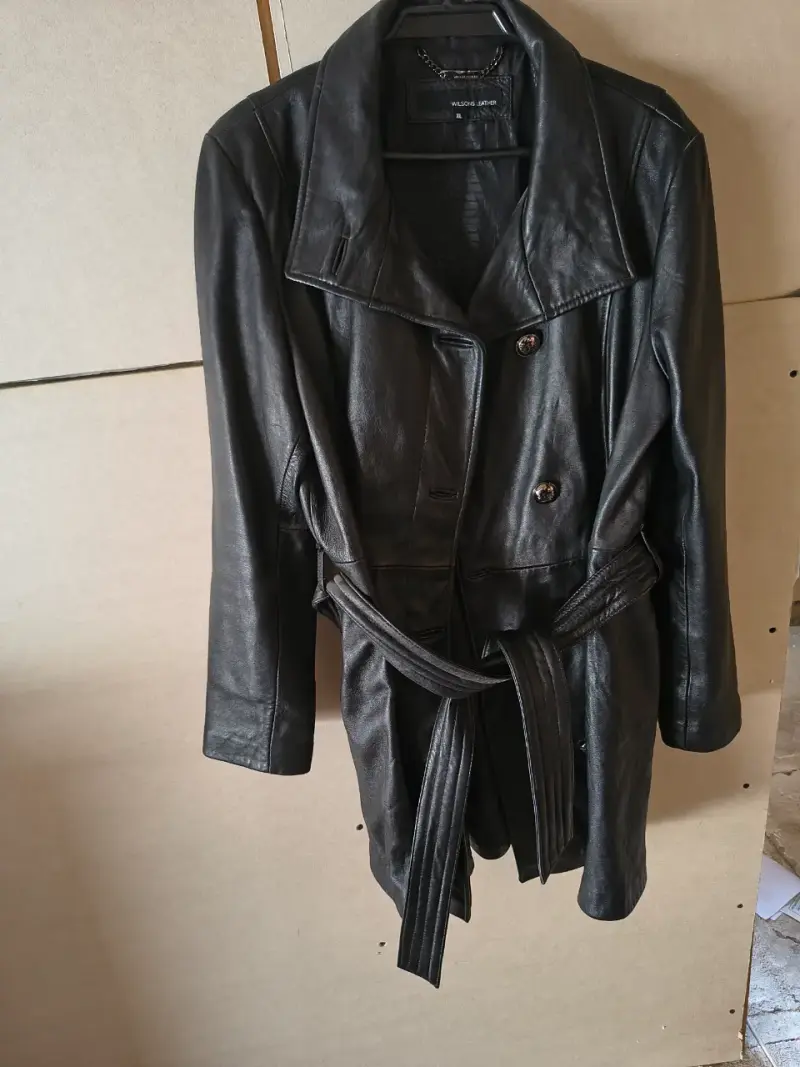 Abrigo de cuero negro para mujer talla XL - 2