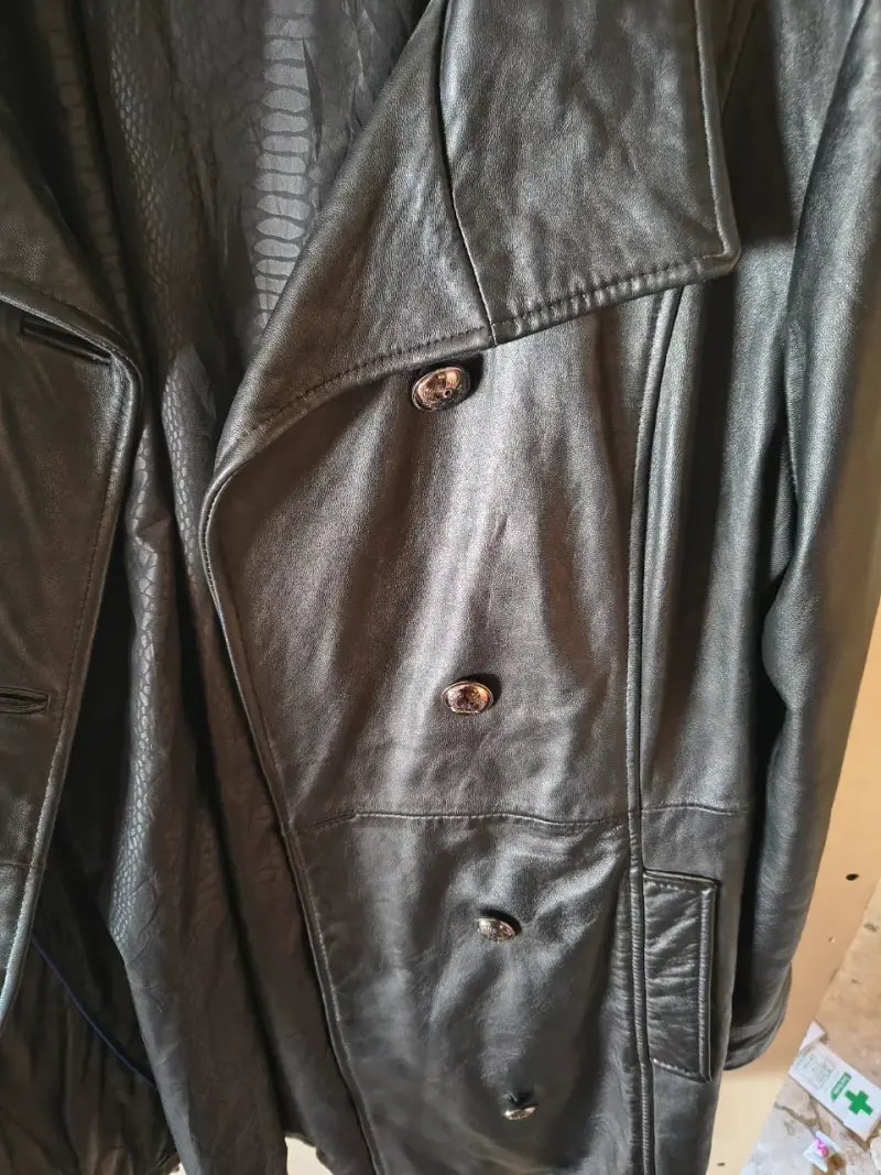 Abrigo de cuero negro para mujer talla XL - 5