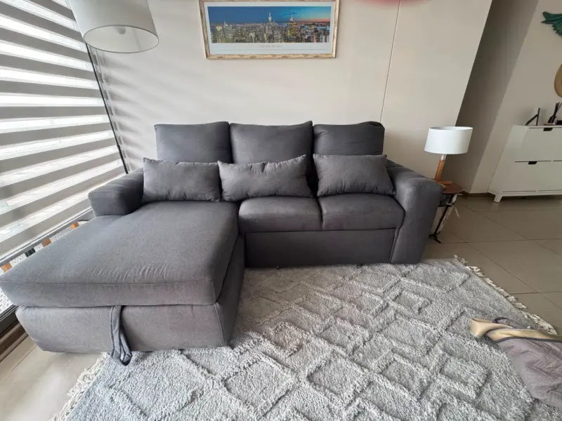 Sofá cama color gris oscuro, medidas: 2,30x82 - 1