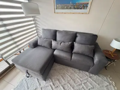 Sofá cama color gris oscuro, medidas: 2,30x82 - miniatura 4