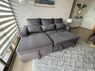 Sofá cama color gris oscuro, medidas: 2,30x82 - miniatura 6