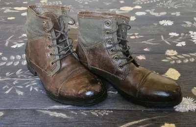 Botines de cuero y tela marrón para hombre - miniatura 1