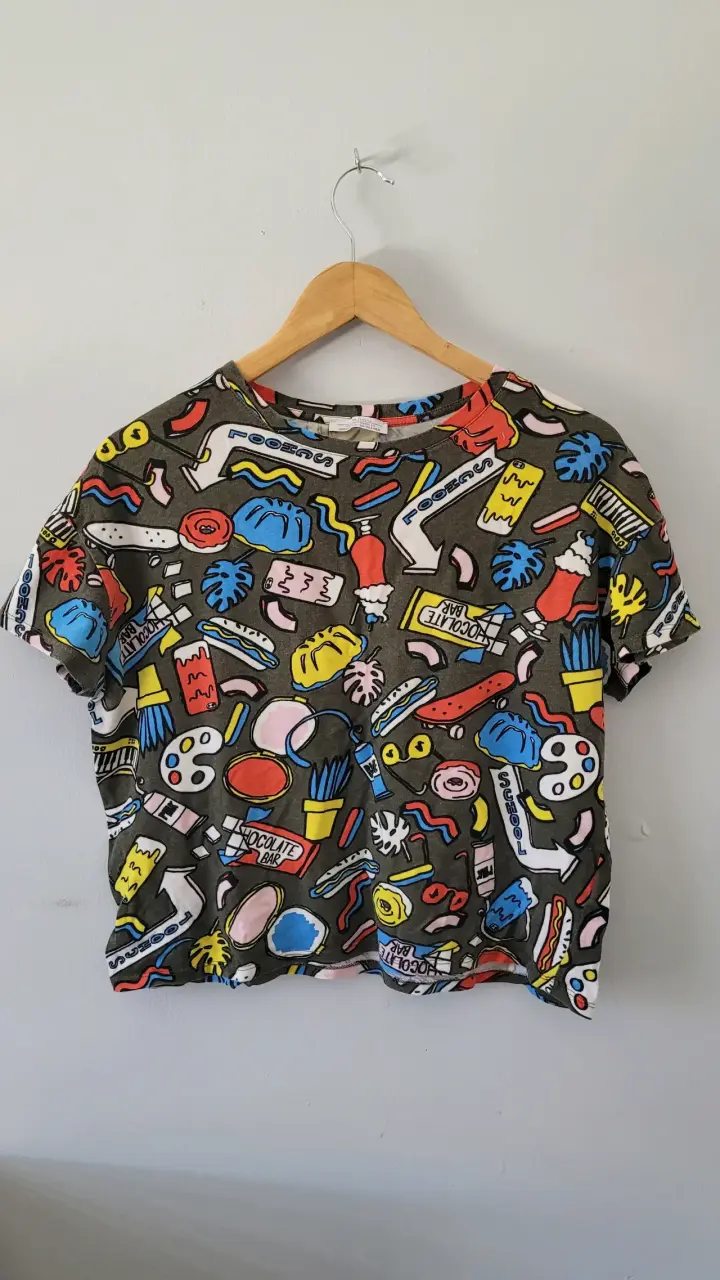 Polera estampada colorida Zara Talla S - 1