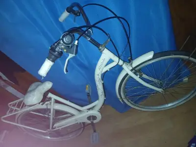 Bicicleta vintage blanca con canasto - miniatura 1