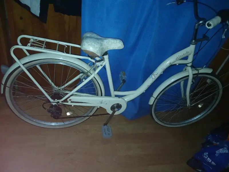 Bicicleta vintage blanca con canasto - 2