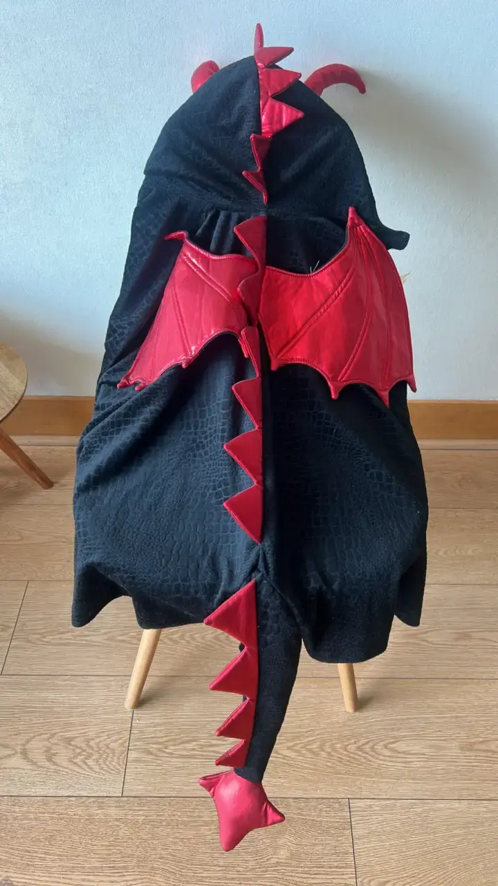 Disfraz de dragón negro y rojo para niños - 1