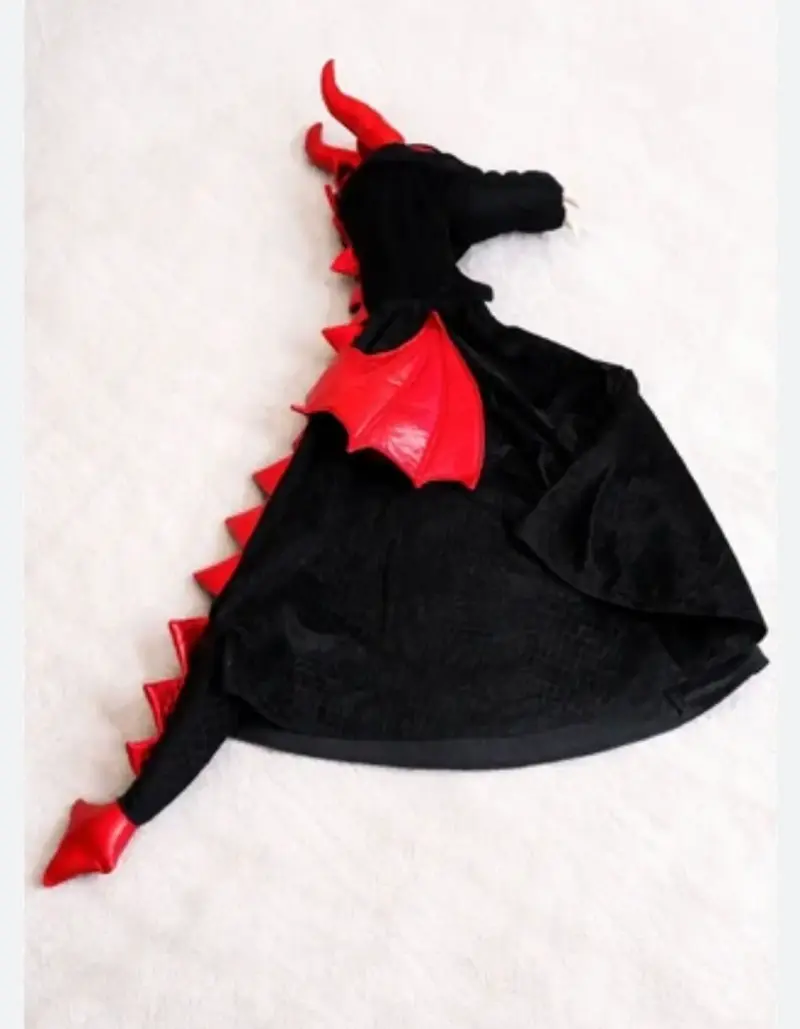 Disfraz de dragón negro y rojo para niños - 4