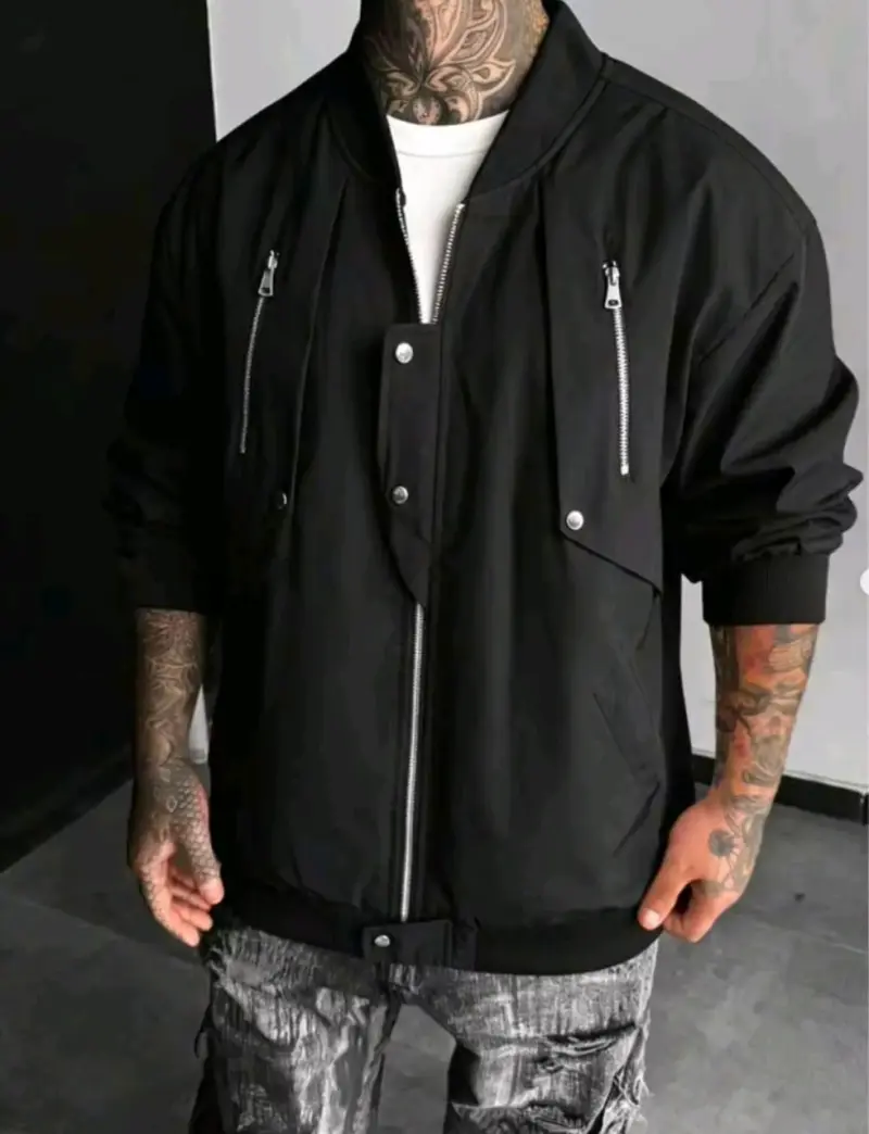 Chaqueta negra estilo bomber para hombre Shein - 5