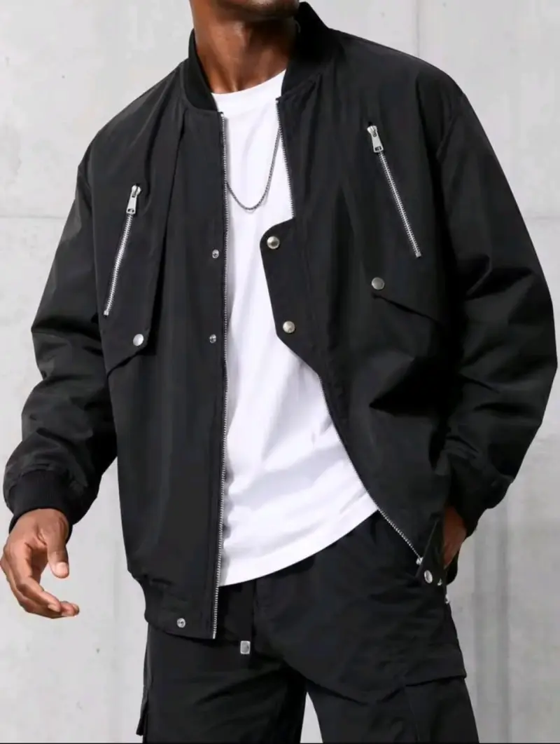 Chaqueta negra estilo bomber para hombre Shein - 6